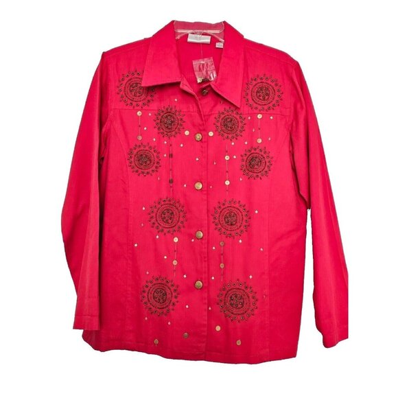 Vintage Quacker Factory Jacket Small Red 100% Cotton  Beaded Lined Womens - Picture 1 of 6